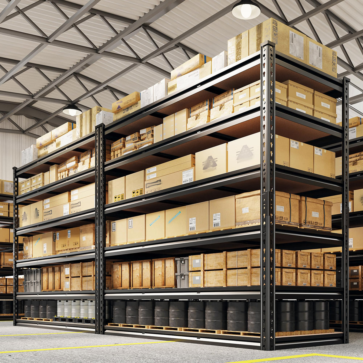 REIBII 6-Tier Garage Shelving, 84" H Storage Shelves Load 3300LB, Adjustable Metal Shelving, Large-Capacity Garage Shelves for Basement, Warehouse, 48.2" W X 84" H X 24" D, Black
