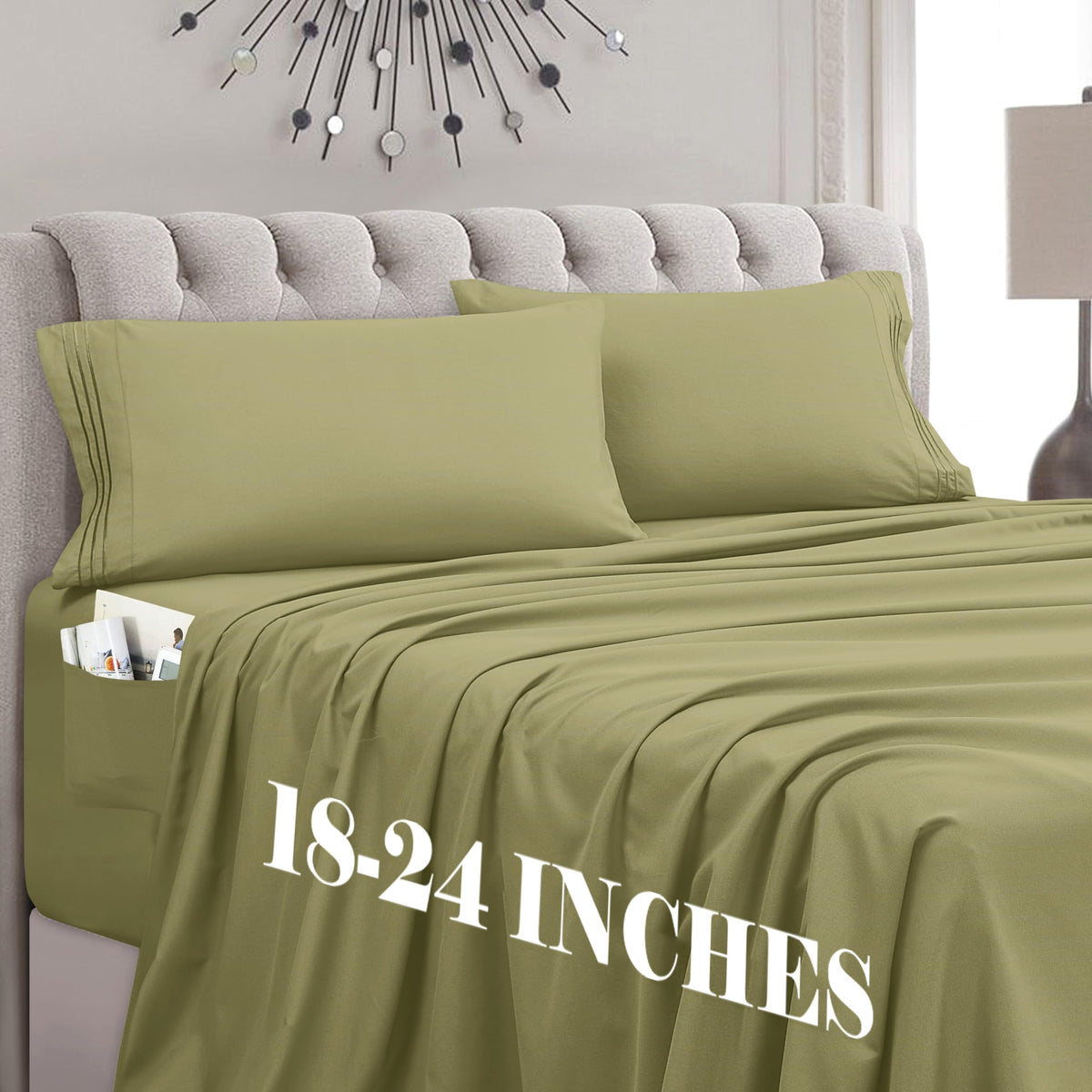 Mocassi Full Size 4-Piece Bed Sheet Set - 1800 Premium Hotel Quality Microfiber 18-24 Inches Extra Deep Pocket Fitted Sheet- Luxury Soft, Breathable, Wrinkle, and Fade Resistant, Sage Green