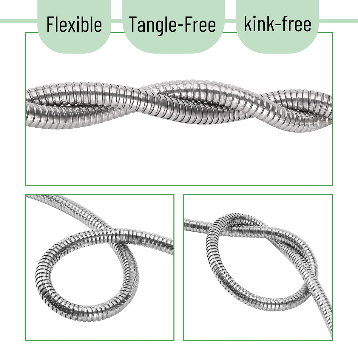 UNCO 3 Feet Heavy Duty Stainless Steel Short Garden Hose, Metal, Water Hose, Non Kink, Durable, Flexible, Lightweight