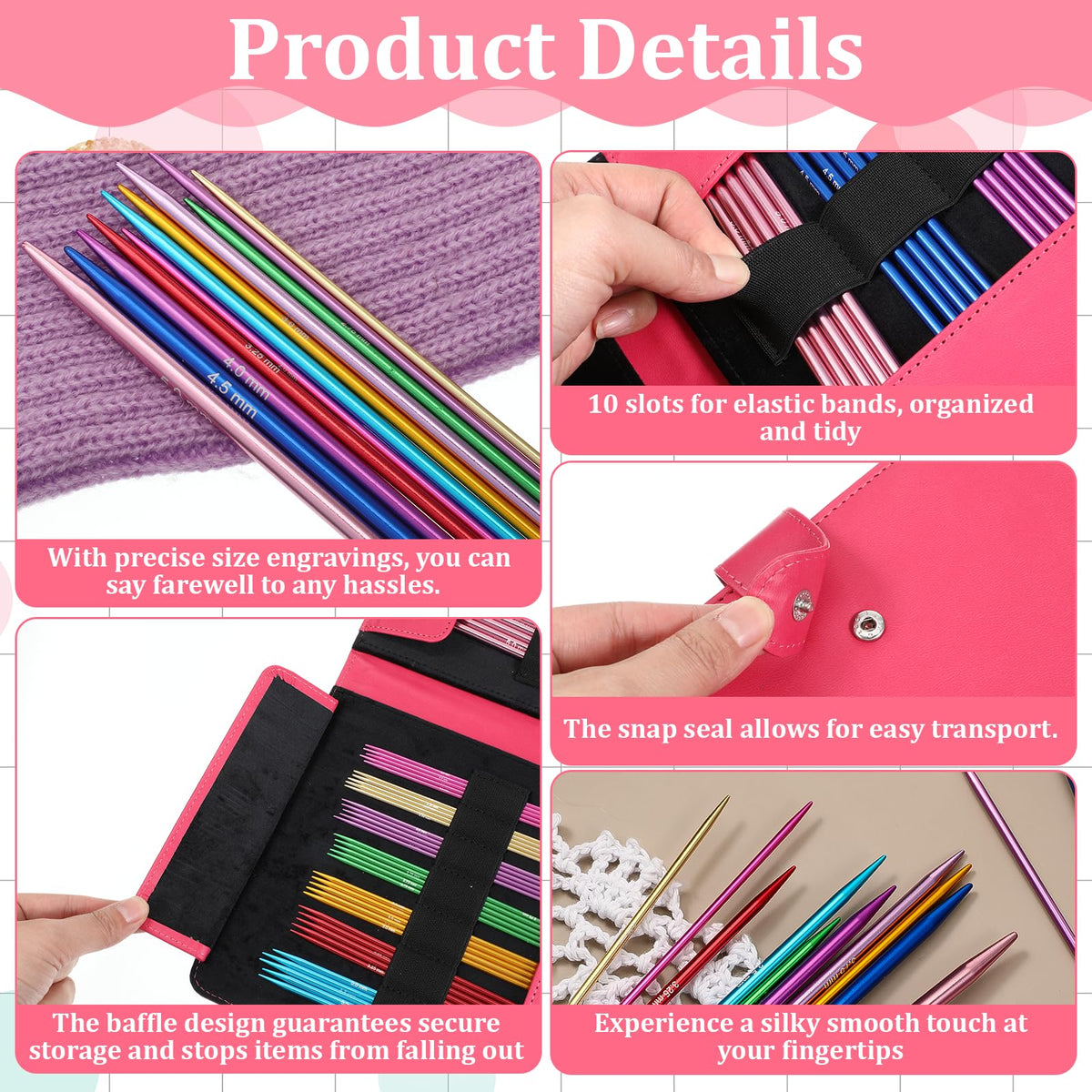 Oqqlin Double Point Knitting Needles Set, 55 Pcs 6 Inch Aluminum Knitting Needles 11 Size Multicolor Straight Knitted Needle for Beginner, Handmade, Sweaters, Scarves, Any Weave Yarn Projects