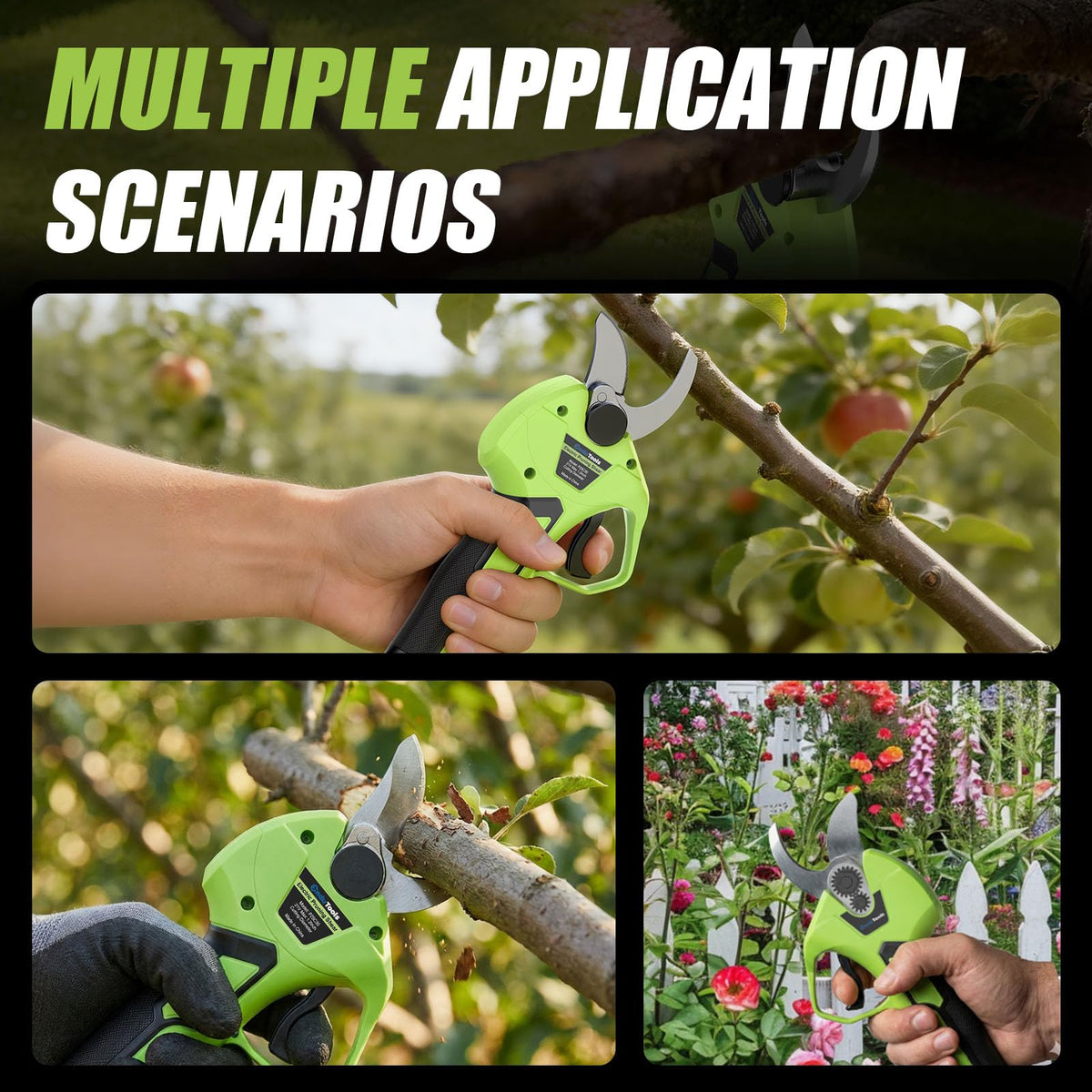 Electric Pruning Shears, Battery Powered Cordless Pruner Branch Cutter for Gardening Tree Pruning with 2×4.0Ah Batteries, Brushless Motor, SK5 Replacement Blade, 0.8-1.2 inch Cutting Diameter