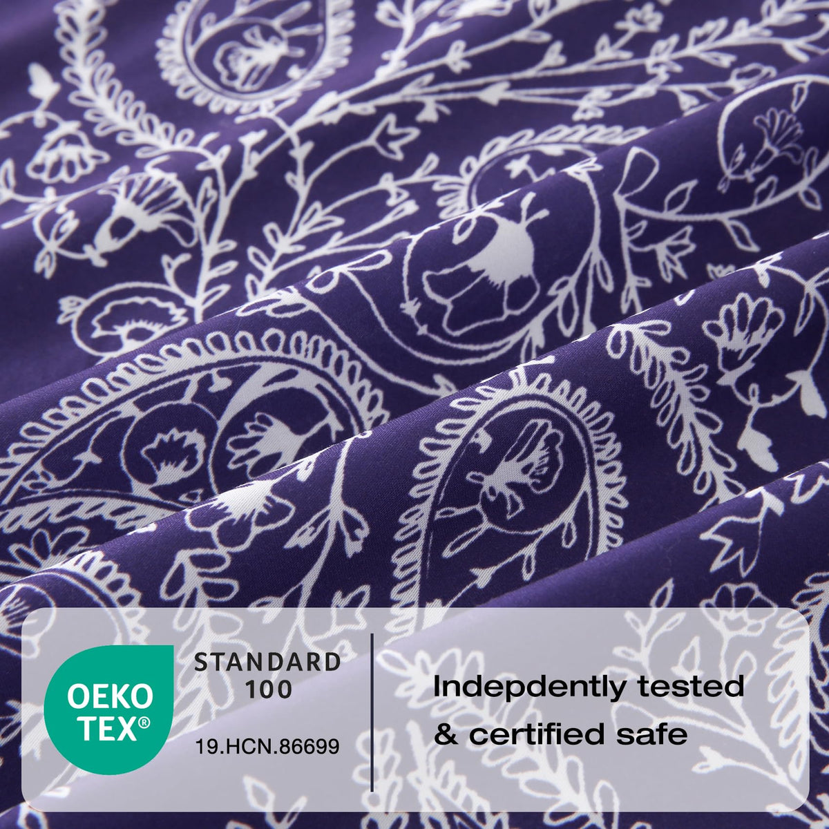 Yibeizi King Size Sheets Set Deep Pocket Purple Paisley Bed Sheet Sets, Floral Printed Soft Microfiber Oeko-Tex Hypoallergenic Sheets & Pillowcases Wrinkle Free Bedsheets