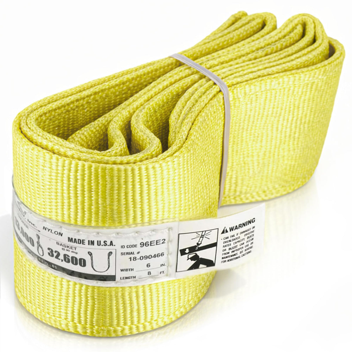 DD Sling 6 Inch x 8 Foot Nylon Lifting Sling – USA Made, 16,300 lb Vertical, 13,000 lb Choker, 32,600 lb Basket – 2-Ply Heavy Duty 900 Webbing, Type 4 Twisted Eye & Eye Rigging Sling