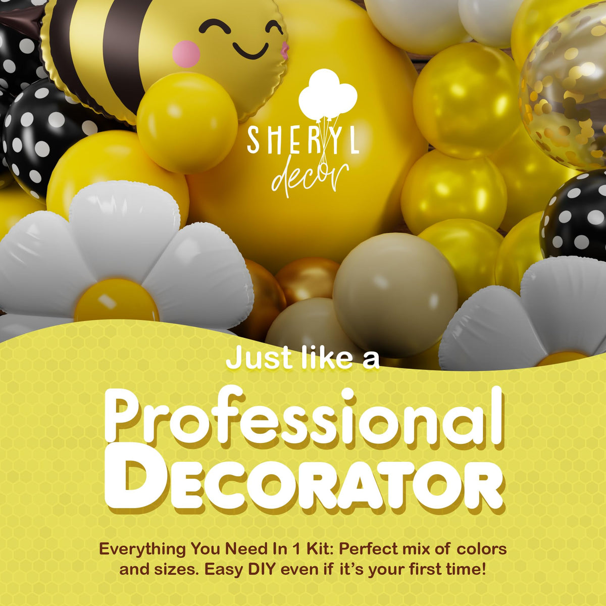 ALL-IN-1 Bee Balloons Garland Kit & Arch - Small and Large Black Yellow and White Bumble Bee Balloons for What Will It Bee Gender Reveal Party Supplies, Baby Shower Decorations, or Honey Bee Birthday