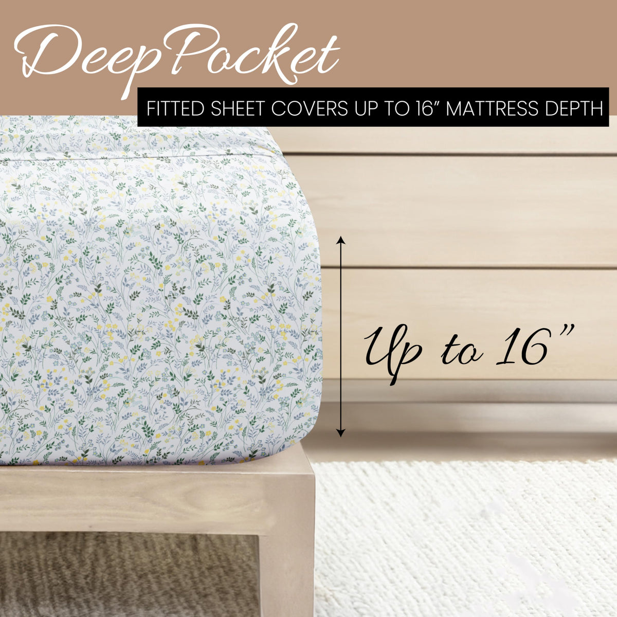 Linen Market Patterned Microfiber Queen Sheet Set 4 Piece – Oeko-TEX Certified Ultra Soft & Wrinkle-Free - 16" Deep Pocket Sheets - Easy Care Queen Size - Wildflower Light Blue