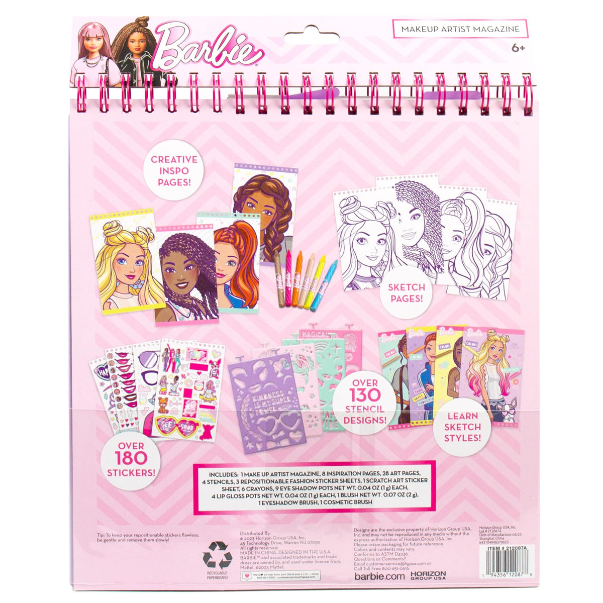 Horizon Group USA Barbie Magazine - Create Hair & Makeup Looks with 130+ Stencils, 180+ Stickers, Crayons & Pretend Makeup