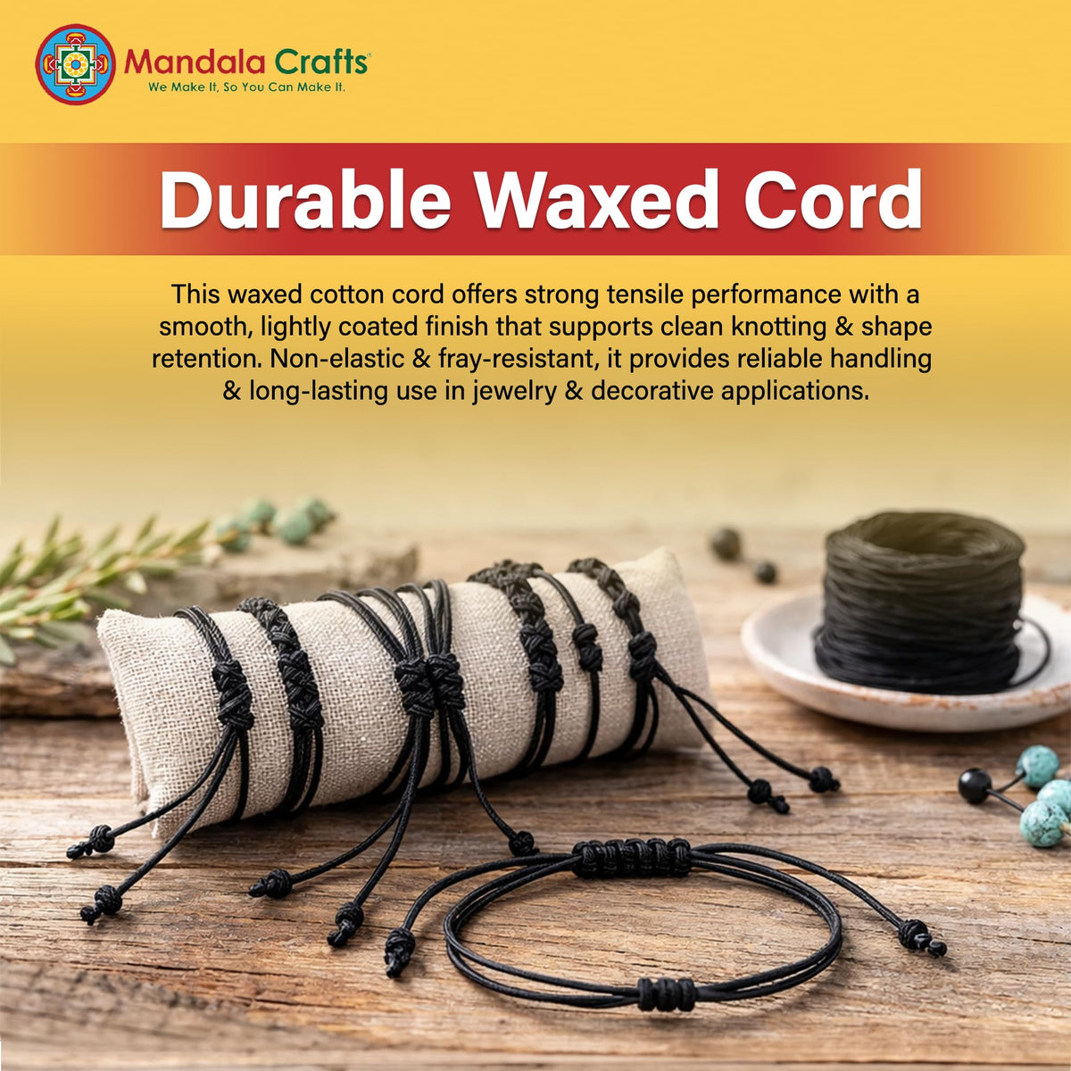 Mandala Crafts 1mm Dark Olive Green Cotton Waxed Cord for Jewelry Making, 109 Yards – Waxed Cotton String for Decorative Knotting and Accessory Assembly