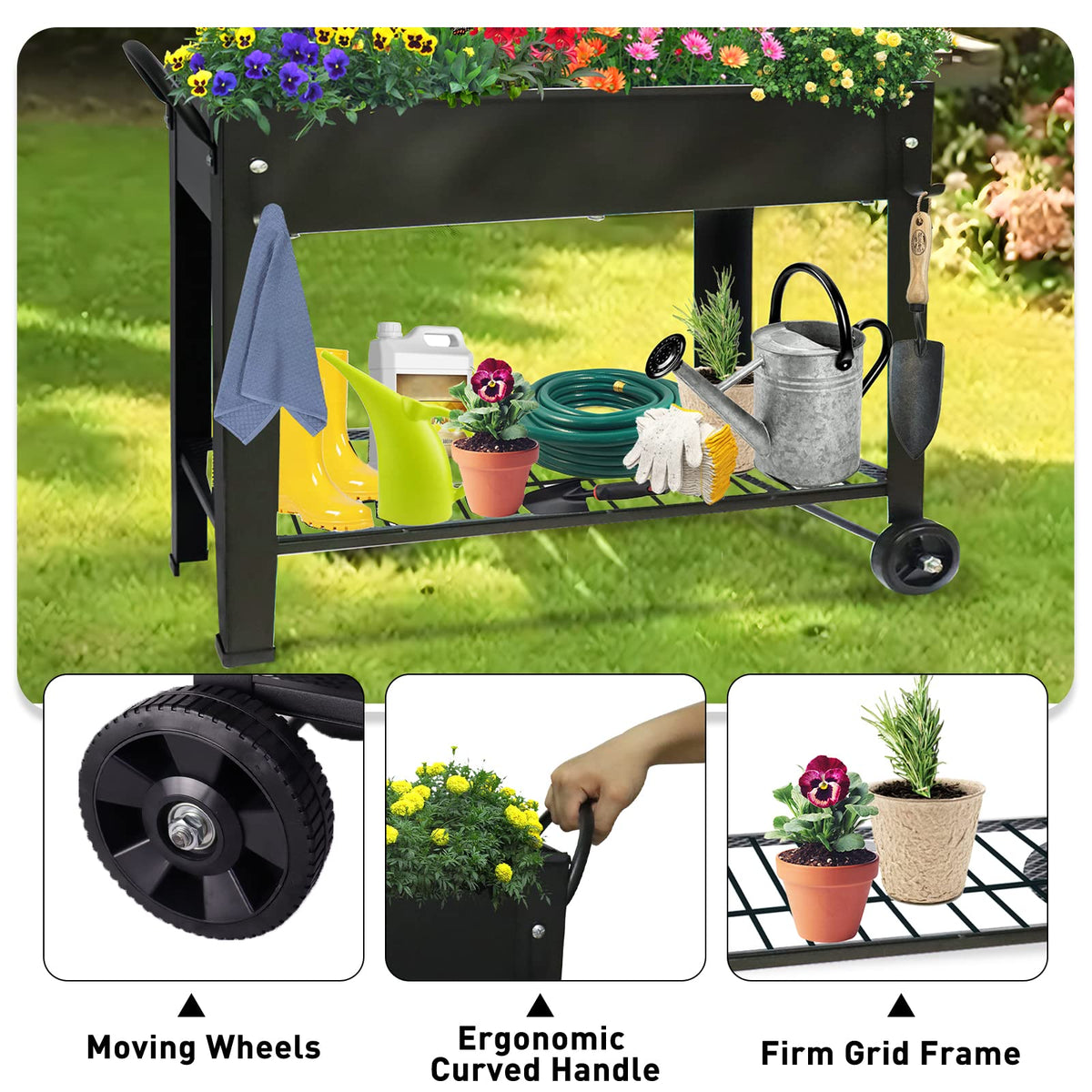 Fleecy day Raised Garden Planter Beds with Wheels Legs, Large Planters Box for Indoor Outdoor Plants,Metal Galvanized Elevated Rectangle Herb Planter Box for Vegetables Flower Patio 31.5" H