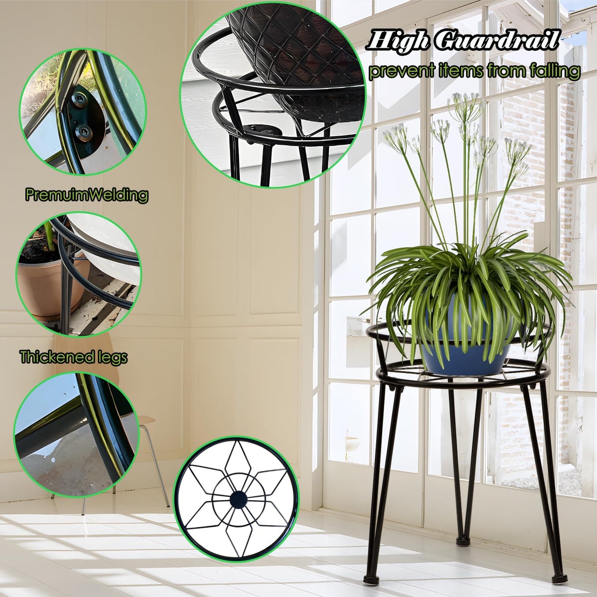 Santentre 3Pack Metal Plant Stands Outdoor Indoor,Rustproof Iron Flower Pot Stands Outdoor,Heavy Duty Pot Stand for Plants Indoor,Round Black Display Rack Flower Stand Plant Holders