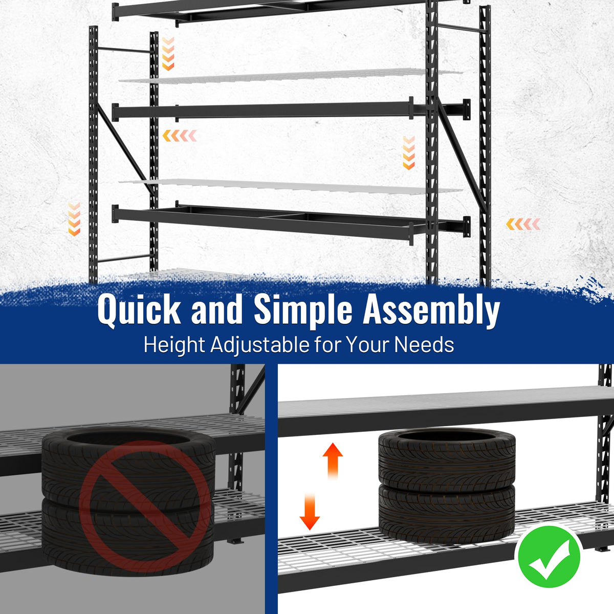 WORKPRO 77" Garage Shelving Unit, 8000LBS Heavy Duty Metal Storage Rack, Extra Wide Adjustable 4-Tier Shelves for Warehouse, Basement, and Garage, 77" W X 24" D X 72" H, Black