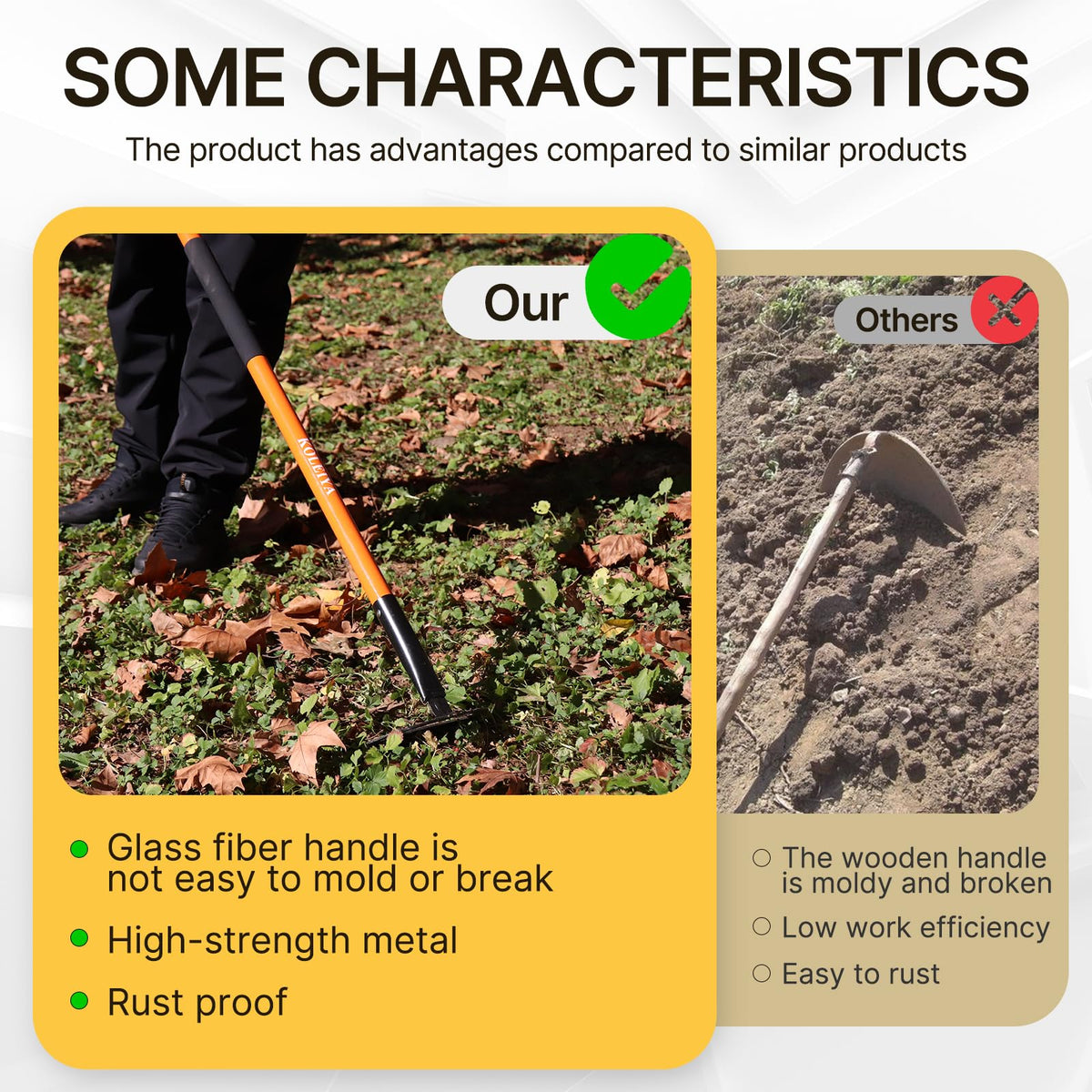 KOLEIYA Sharpened Garden Hoe 57 Inch Heavy Duty Weeding Hoe with 8.3 Inch Blade and Fiberglass Handle Pre Sharpened for Effortless Cutting Lawn and Soil Tool