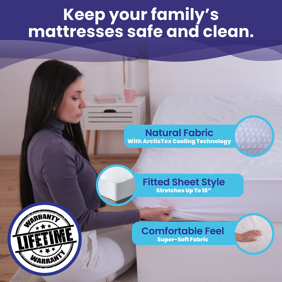 Queen Size Waterproof Cooling Mattress Protector by Slumberfy - Premium Skin-Safe Cover, Natural Fabric with ArcticTex Technology, Noiseless Quilted Mattress Cover – 60x80 in.