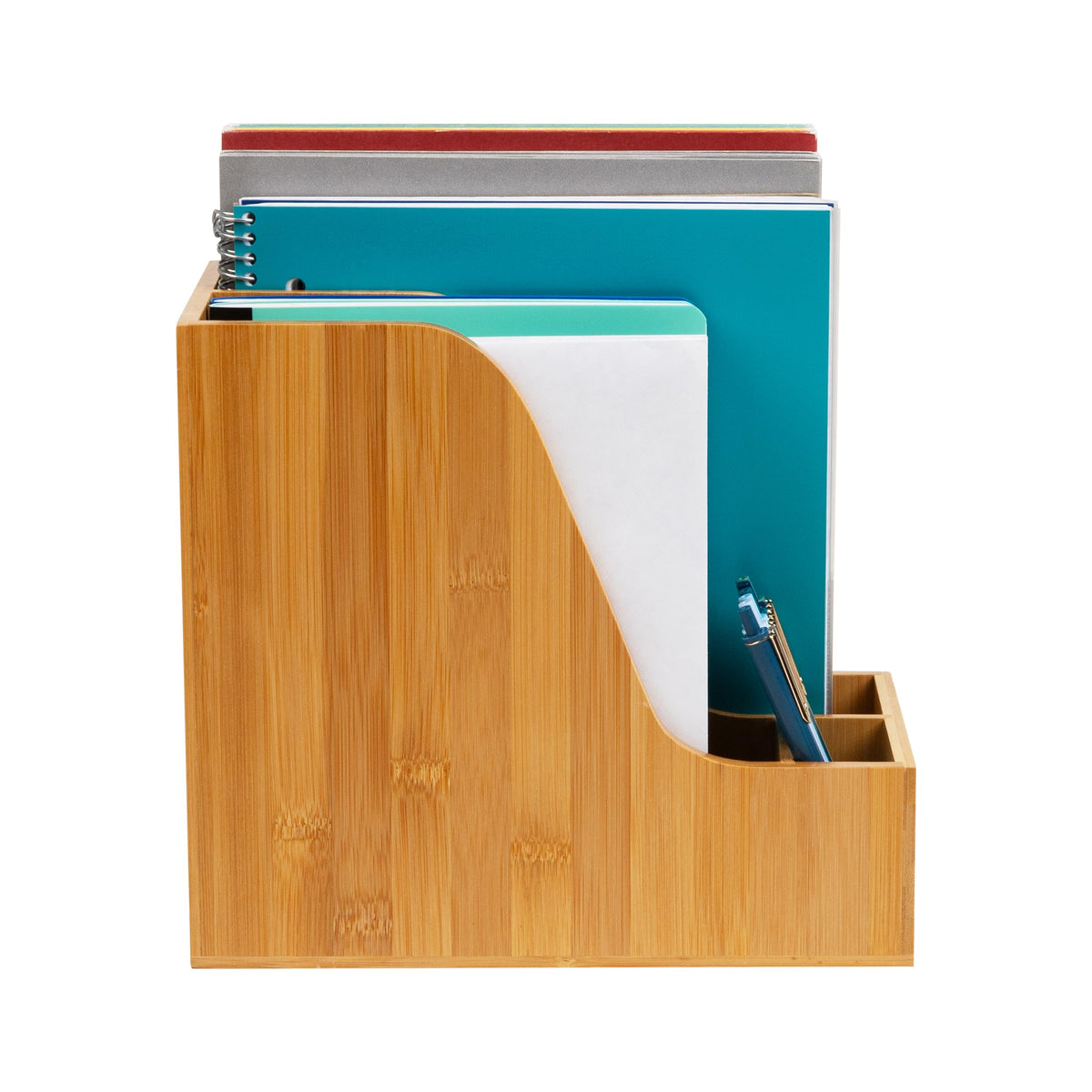 Mind Reader Vertical File Storage, Desktop Organizer, Magazine Holder, Office, Bamboo, 6"L x 11"W x 10"H, Brown