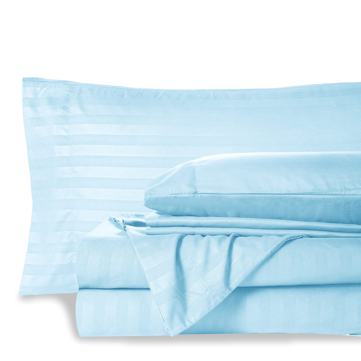 Mocassi Queen Stripe Sheet Set - Luxury Hotel 1800 Premier Bedding Sheets & Pillowcases - Ultra Soft Breathable & Cooling Bed Sheets - Wrinkle Resistant - 6 Piece Set - Queen, Aqua Blue