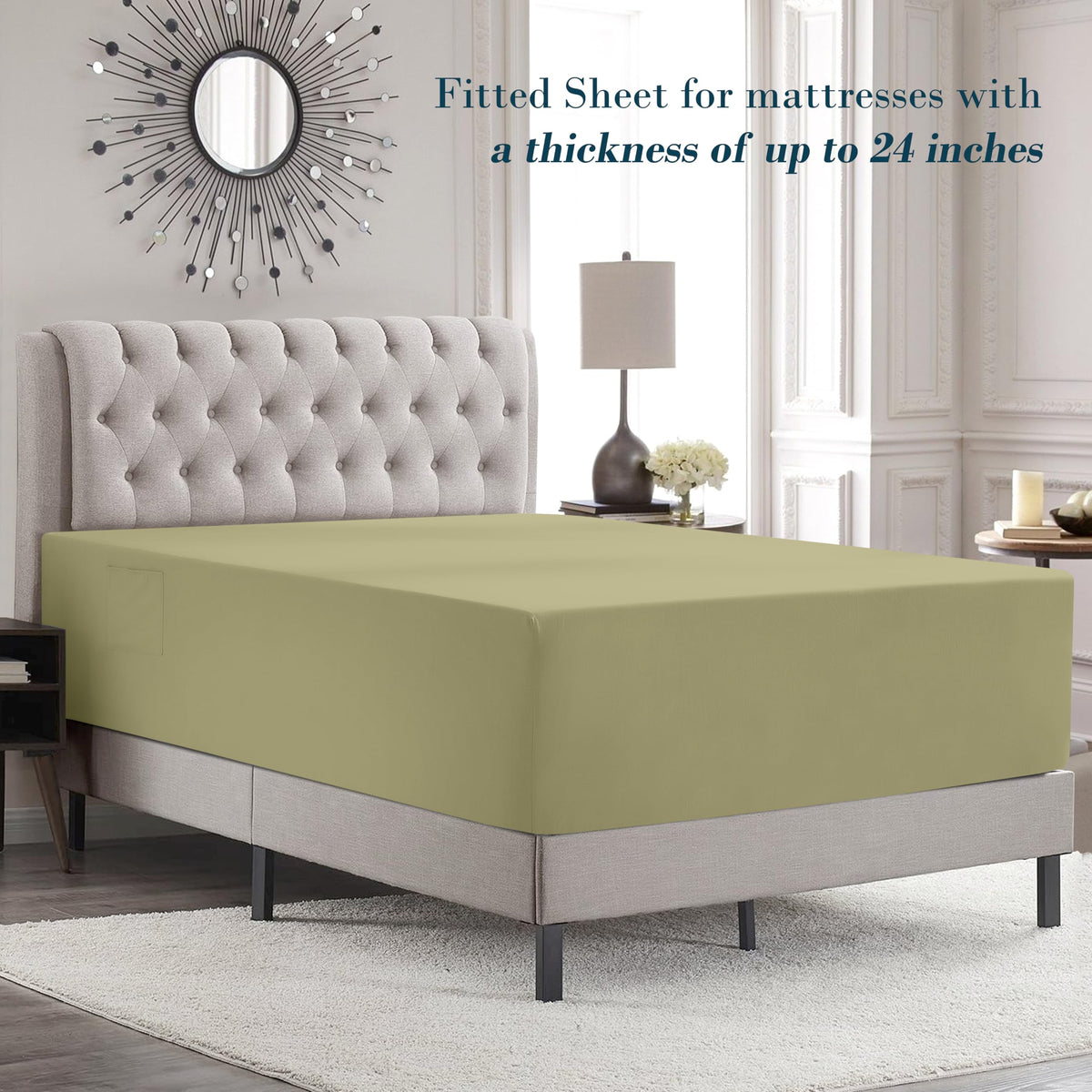 Mocassi Full Size 4-Piece Bed Sheet Set - 1800 Premium Hotel Quality Microfiber 18-24 Inches Extra Deep Pocket Fitted Sheet- Luxury Soft, Breathable, Wrinkle, and Fade Resistant, Sage Green