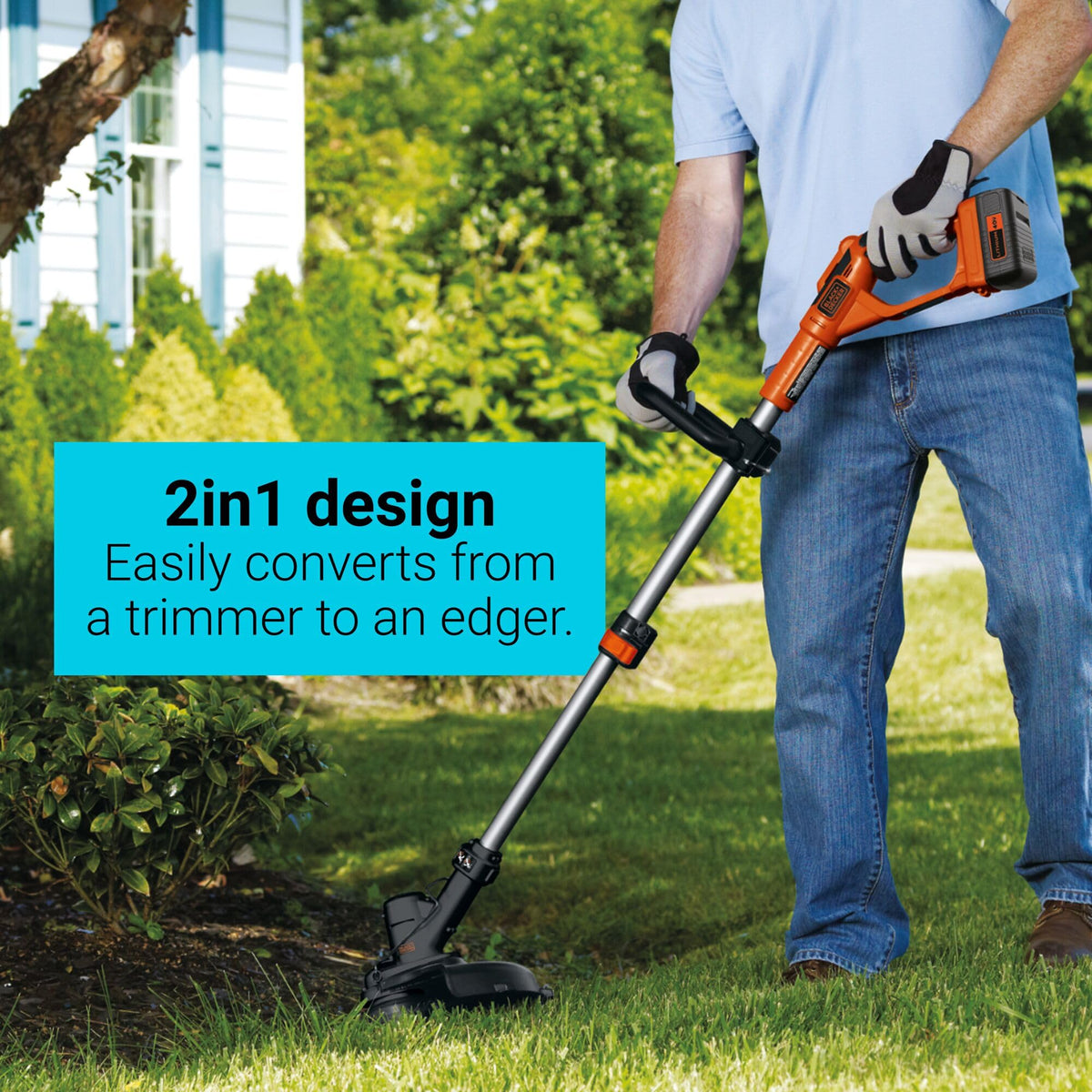 BLACK+DECKER 40V MAX 13 in String Trimmer Edger Cordless with Adjustable Telescoping Pole, 2 in 1 Weed Wacker Lawn Edger, Includes Battery and Charger (LST136)