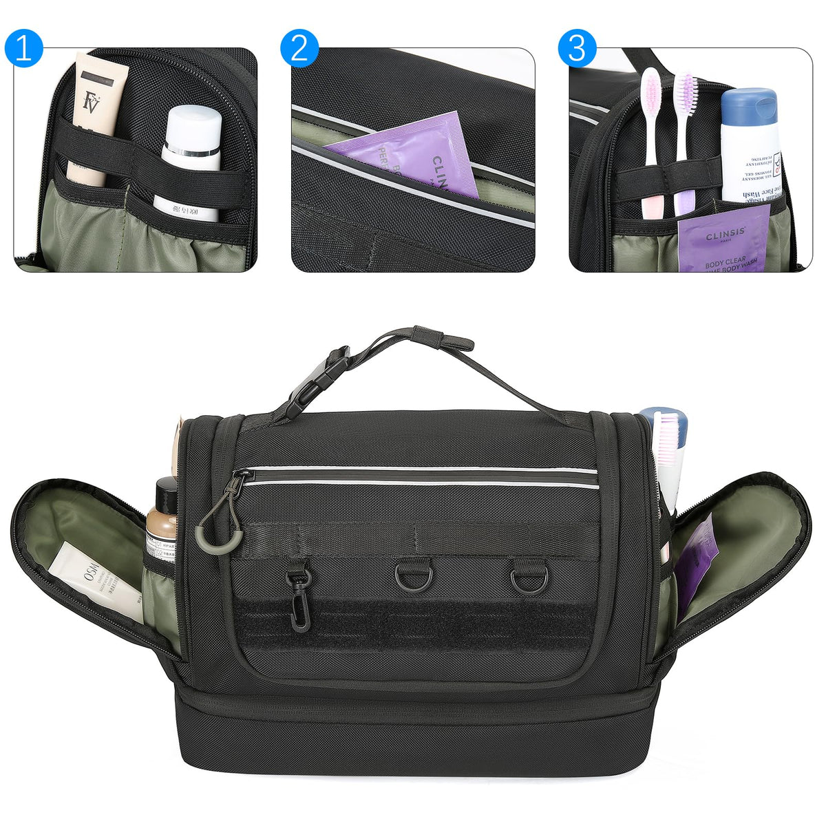TANGCORLE Toiletry Bag for Men, Handing Travel Toiletry Organizer Protable Water Ressistant Bathroom Shaving Bags for Toiletry Accessories, Travel Essentials, Black(Empty Bag)