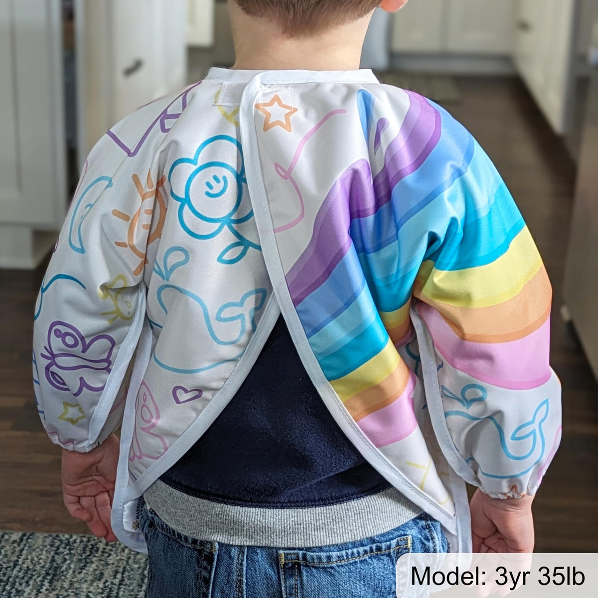 Madrona Brands Rainbow Doodle Full Long Sleeve Waterproof Toddler Art Smock | Crafts Cover, Paint Apron, Baby Bib | Fits Kids 1-3 Years