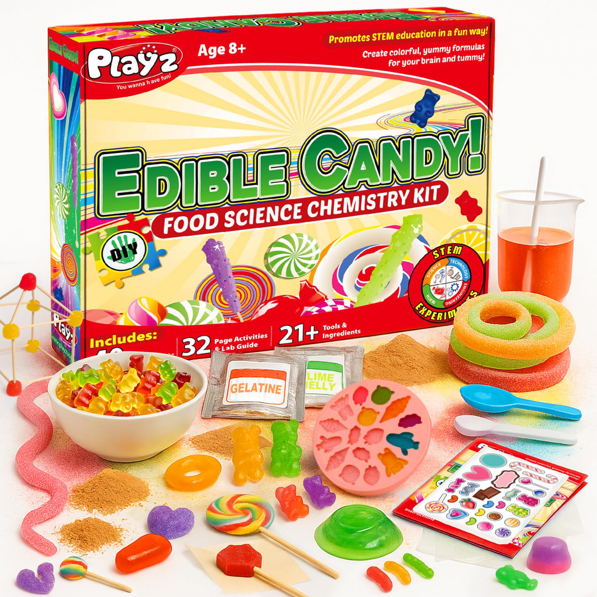 Playz Edible Candy Making Science Kit for Kids Ages 8-12 Years Old - Food Science Chemistry Kid Science Kit with 40 Experiments to Make Your Own Chocolates, Educational Science Kits for Boy & Girls