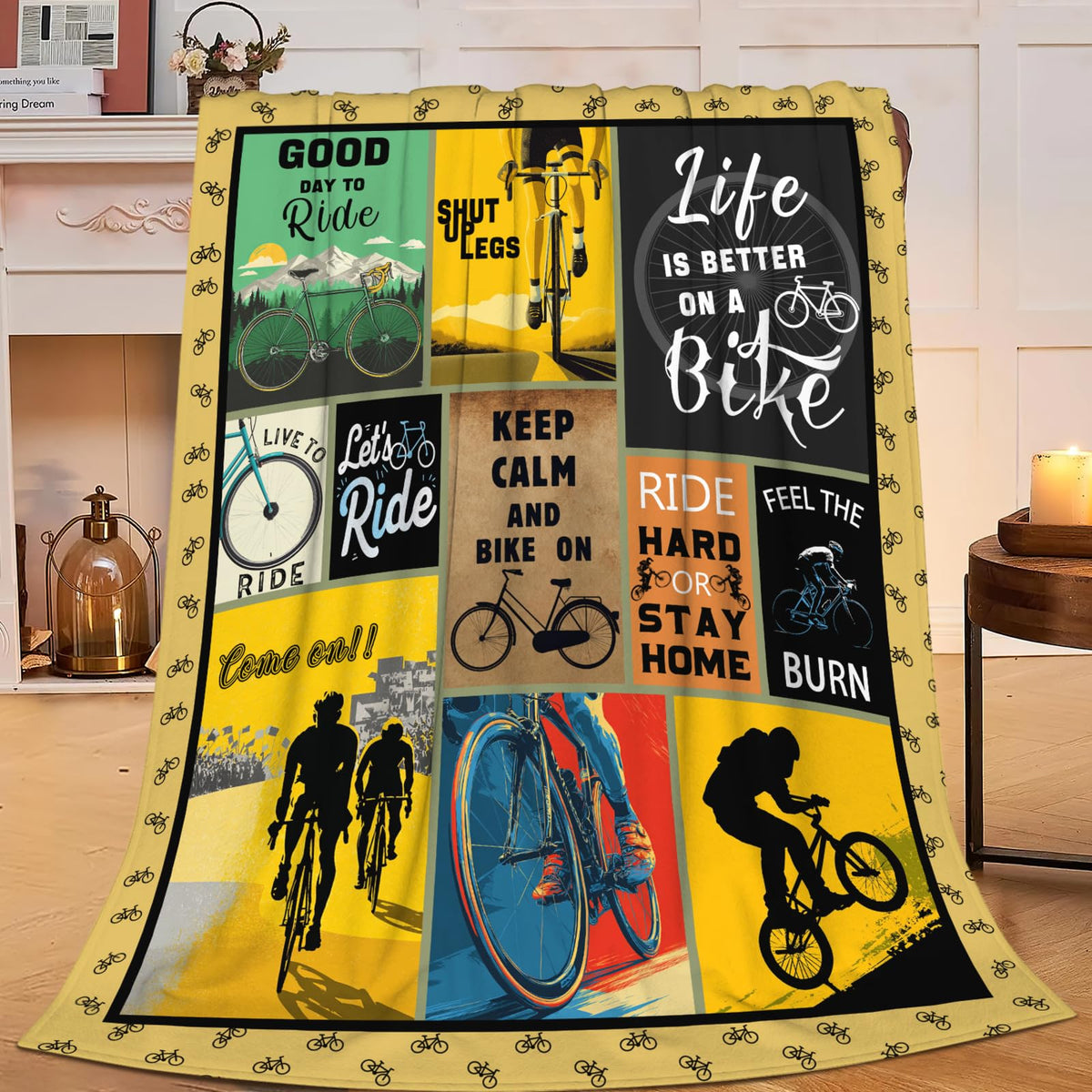 Bicycle Cycling Blanket for Mens, Bike Flannel Throw Blanket, Fleece Soft Cozy Stuff Blankets Gift for Women Men Couch Sofa Bed 50" x 40"