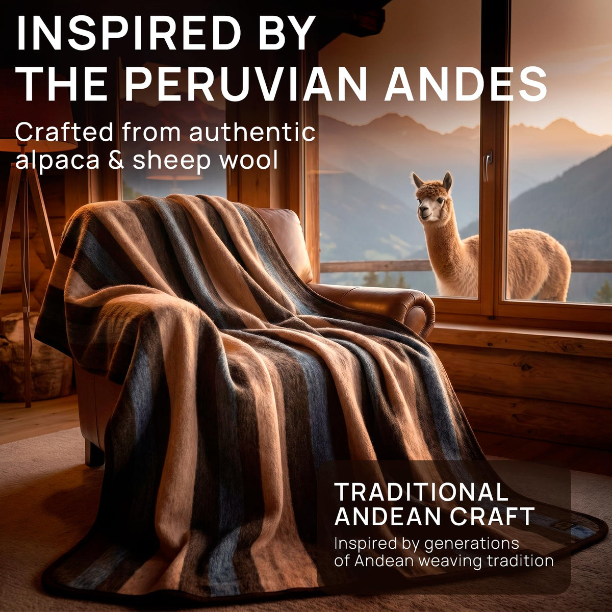 Alpaca & Sheep Wool Blanket, Full/Queen, Heavyweight Warmth, Earth Tones