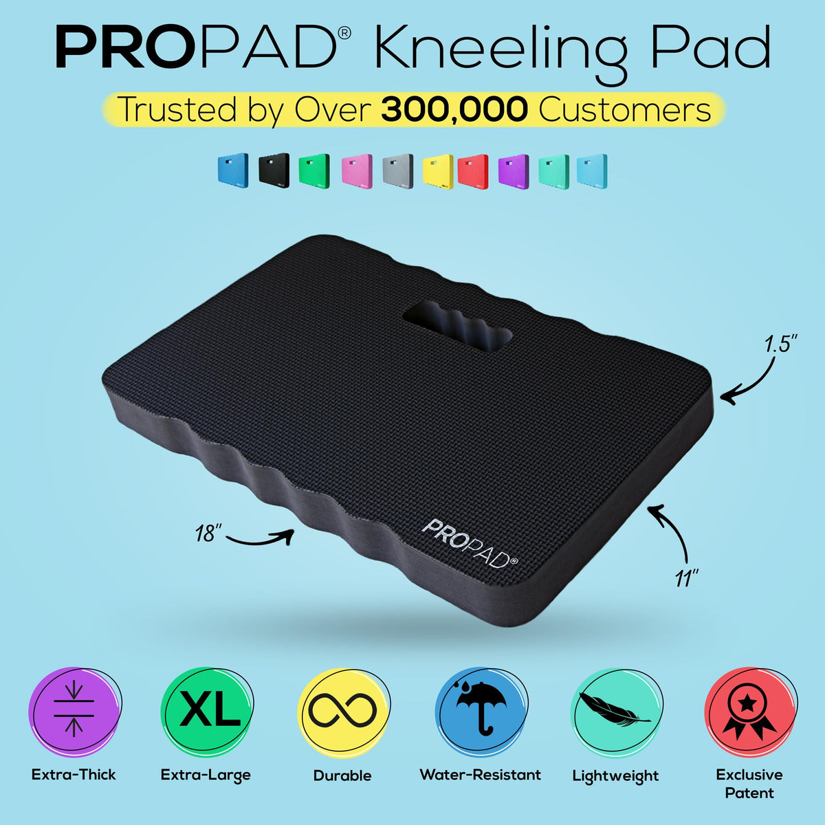 Thick Kneeling Pad, Garden Kneeler for Gardening, Bath Kneeler for Baby Bath, Kneeling Mat for Exercise & Yoga, Knee Pad for Work, Floor Foam Pad, Extra Large (XL) 18 x 11 x 1.5 Inches, Black