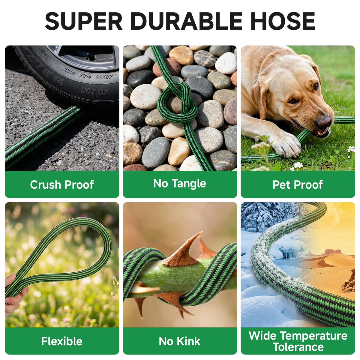 Watato Garden Hose 25FT Non-Expandable Water Hose Flexible Kink-Free Lightweight Leak-Proof Sturdy Outdoor Hose Water Pipe for Garden Yard Lawn Camper 3/4 Inch Fittings