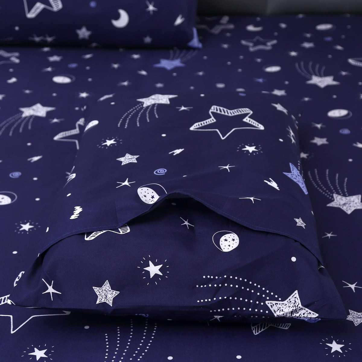 MAG 3pcs Purple Star Full Bed Sheet,Galaxy Space Microfiber Fitted Sheets with1 Fitted and 2 Pillowcases,14 Inches Deep (Purple and White,Full)