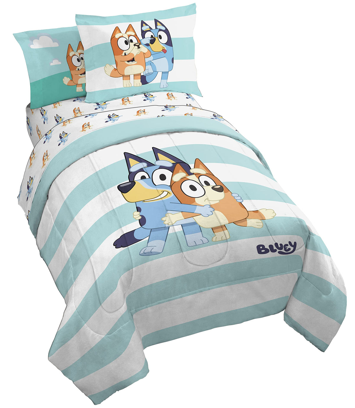 Bluey & Bingo 5 Piece Twin Bed in a Bag - Kids Comforter and Sheet Set with Sham - Super Soft Machine Washable Fade Resistant Microfiber, Oeko TEX Certified (Official Licensed Product) by Jay Franco