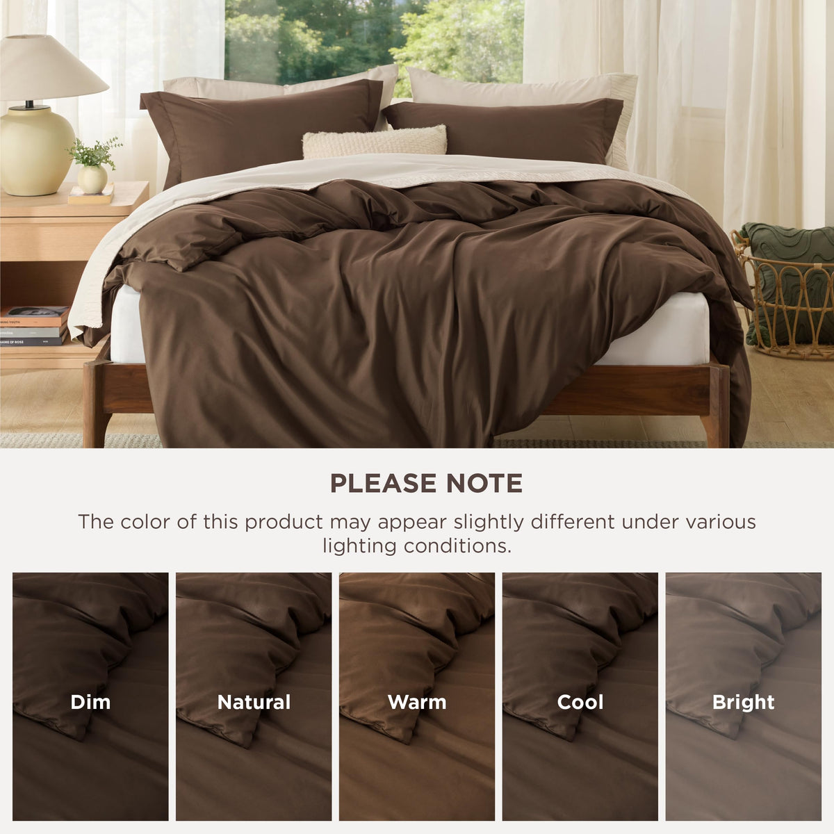 Bedsure Duvet Cover Queen Size - Soft Double Brushed Bedding Set for Kids & Adults, Zipper Closure, 3 Pieces, Includes 1 Duvet Cover (90"x90") & 2 Pillow Shams, NO Comforter, Dark Brown