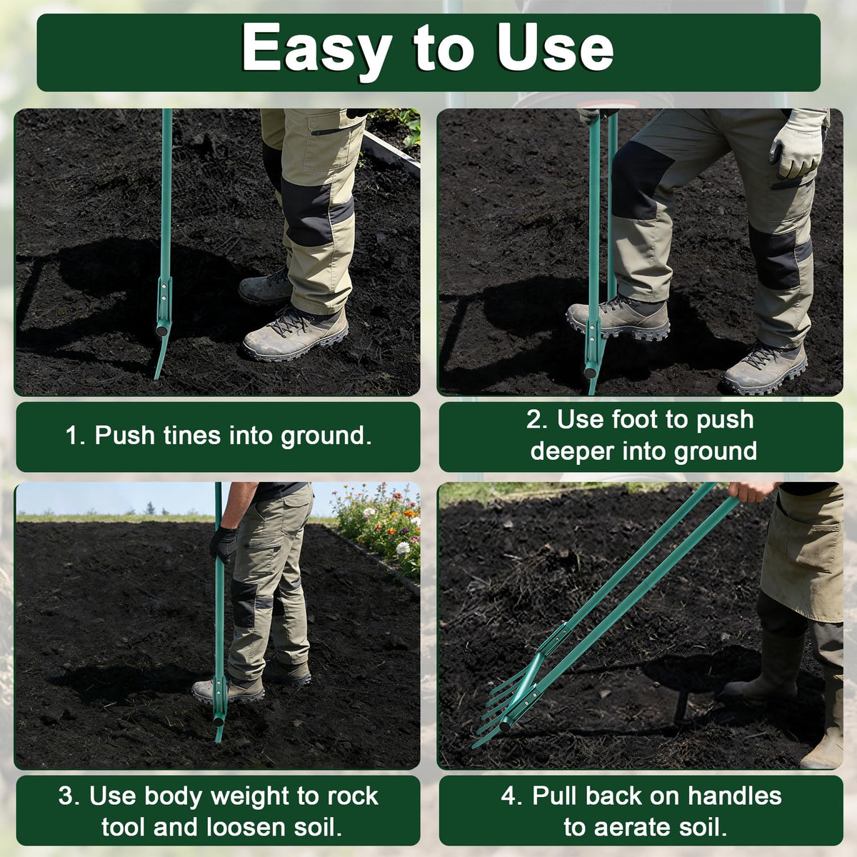 Broad Fork Garden Tool - 5 Tines Heavy Duty Broadfork for Digging, Cultivating & Loosening Soil, Ergonomic U-Shaped Design Hand Tiller for Gardening & Farming