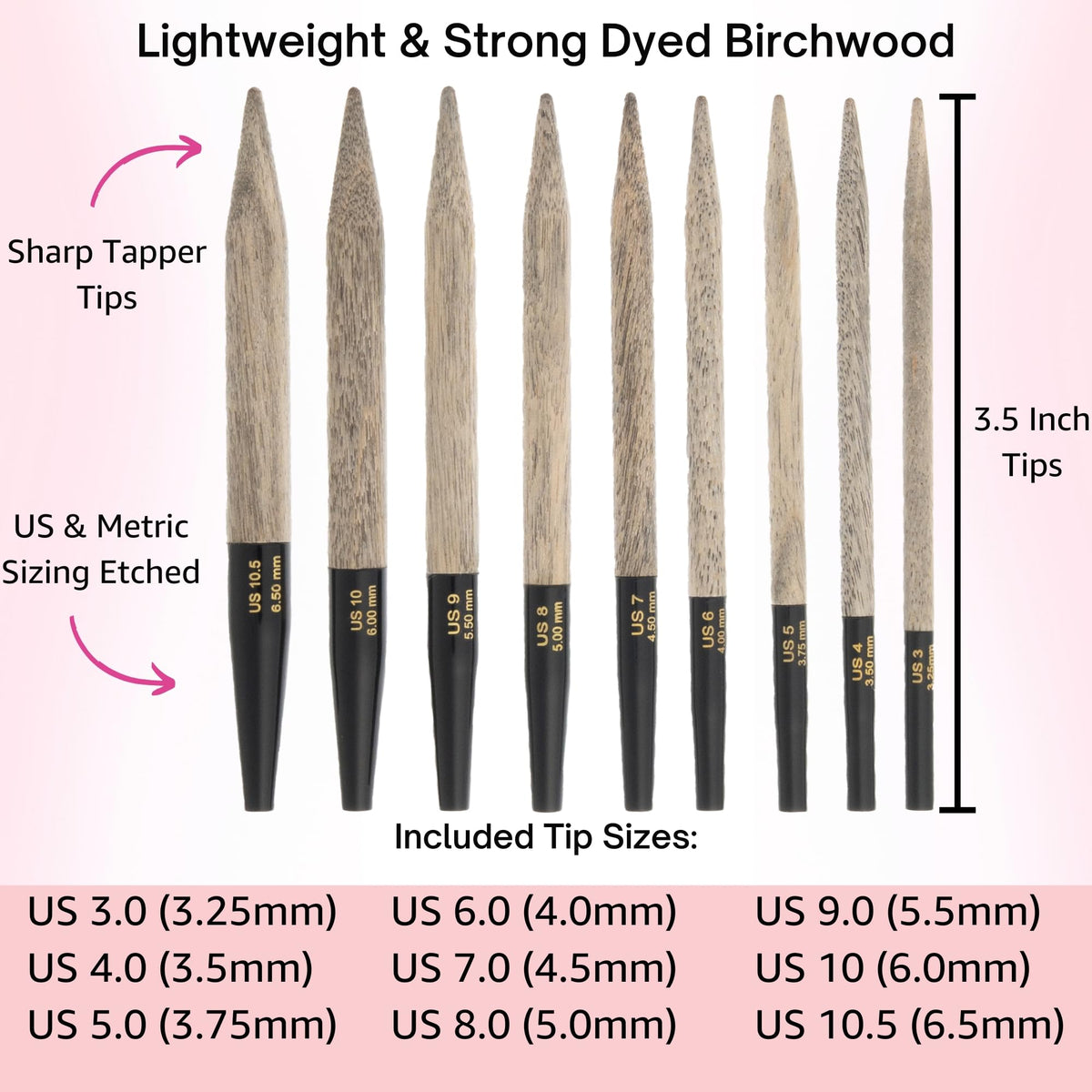 Lykke Driftwood 3.5 in. Standard Set US 3, 4, 5, 6, 7, 8, 9, 10, 10.5 Interchangeable Circular Knitting Needles for Baby, DK, Worsted, Chunky Yarn, Birchwood, 4 Swivel Cords, Grey DM Case, Project Bag