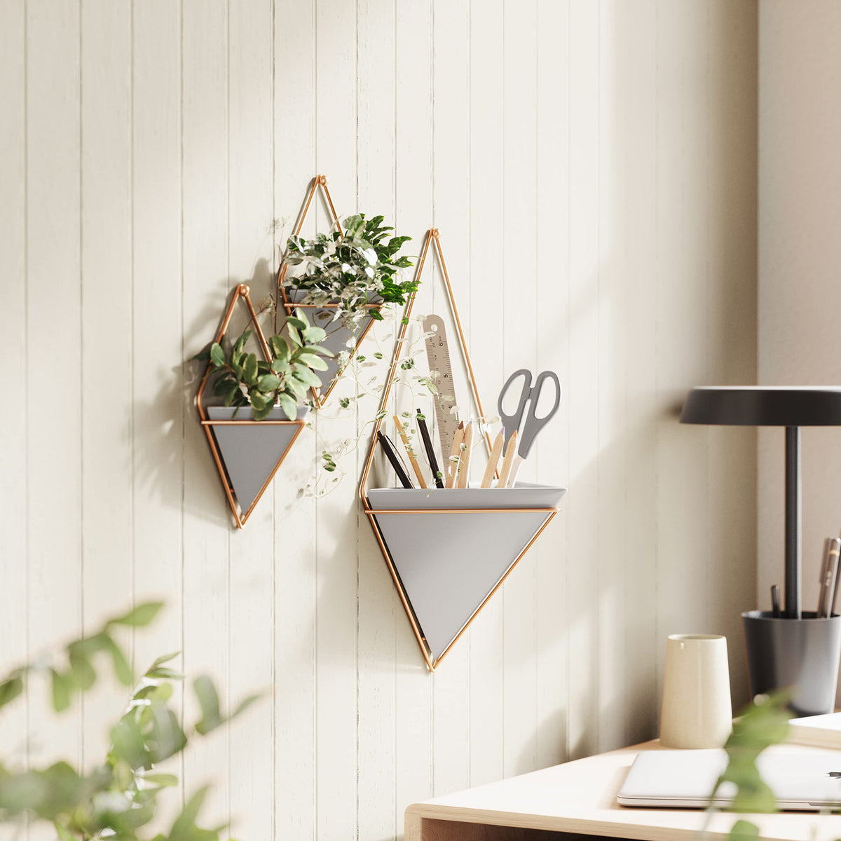 Umbra Trigg Hanging Planter Vase Wall Decor, Pot and Container for Succulents, Cactus, Faux Plants, and More, Large, Grey/Copper