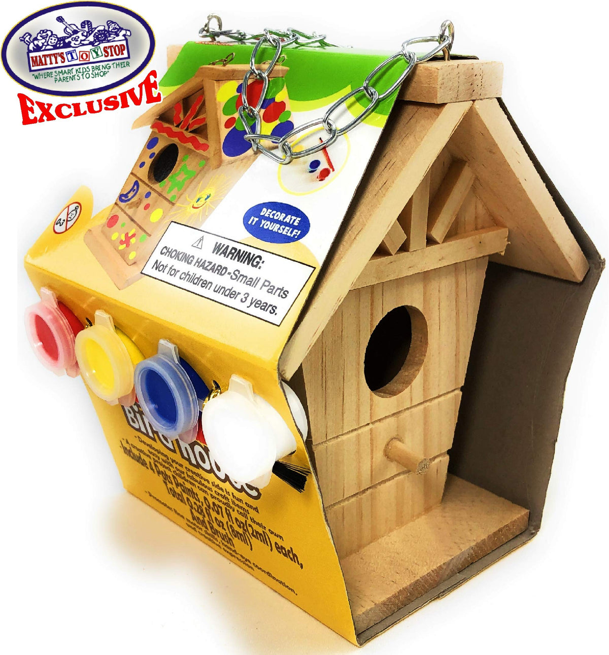 Matty's Toy Stop Paint Your Own Small Wooden Birdhouses (Includes Paints & Brushes) Gift Set Bundle - 3 Pack