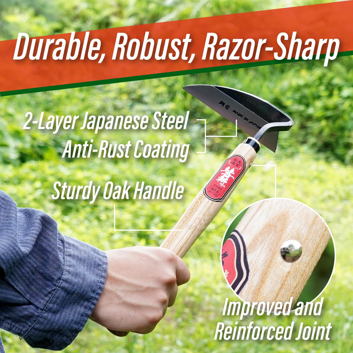 SUIZAN Nejiri Kama Weeding Sickle 13" - Professional Japanese Hand Weed Puller Garden Hoe Gardening Tools
