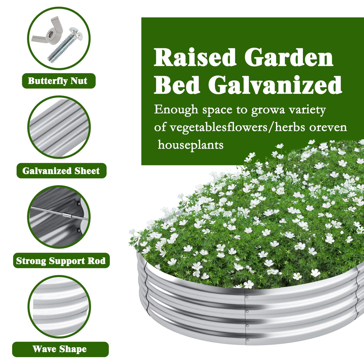 DERYONI Galvanized Raised Garden Bed Kit 2pack,Outdoor Planter Raised Beds 4x2x1ft for Vegetables,Fruits,Flowers,Galvanized Raised Garden Bed Boxes