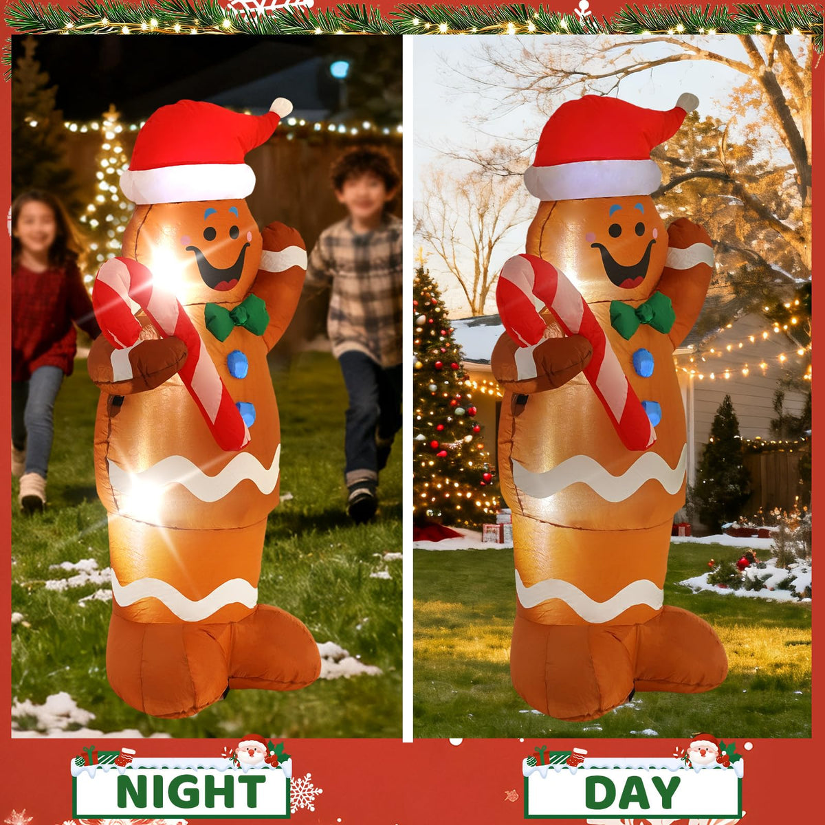 InfleasJoiy 5FT Pancake Man Inflatable Decoration with Built-in LED Lights, Christmas Outdoor Inflatable Decoration for Lawn, Yard, Garden, Patio