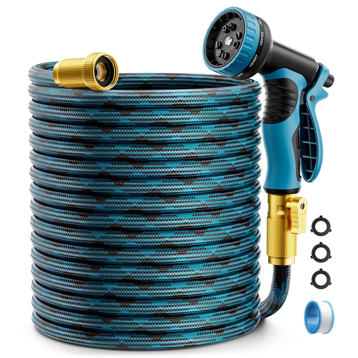 Garden Hose, Non-Expandable Water Hose 75 ft, Flexible, Kink & Leak Proof Water Pipe with 10-Function Spray Nozzle, Lightweight Outdoor Hose for Yard, Lawn, Car Wash, RV and Home Use