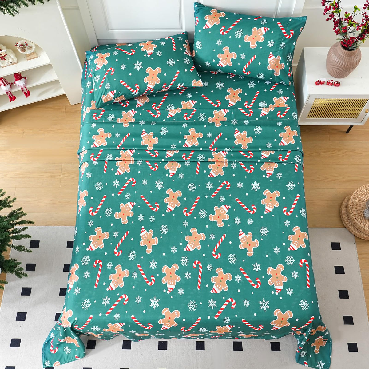 LONAVA Twin Sheet Set Kids - 3 Pieces Soft Microfiber Cartoon Style Bedsheets for Boys Girls Teens, Oeko TEX, Breathable Deep Pocket Sheets, (Gingerbread Man)