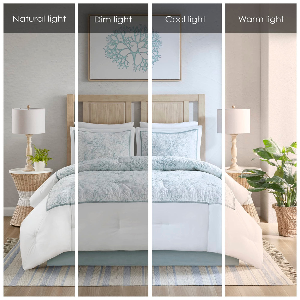 Harbor House Cotton Comforter Set - Coastal Oceanic Sealife Design, All Season Down Alternative Bedding with Matching Shams, Bedskirt, Maya Bay, Seafoam Blue King(108"x96") 4 Piece