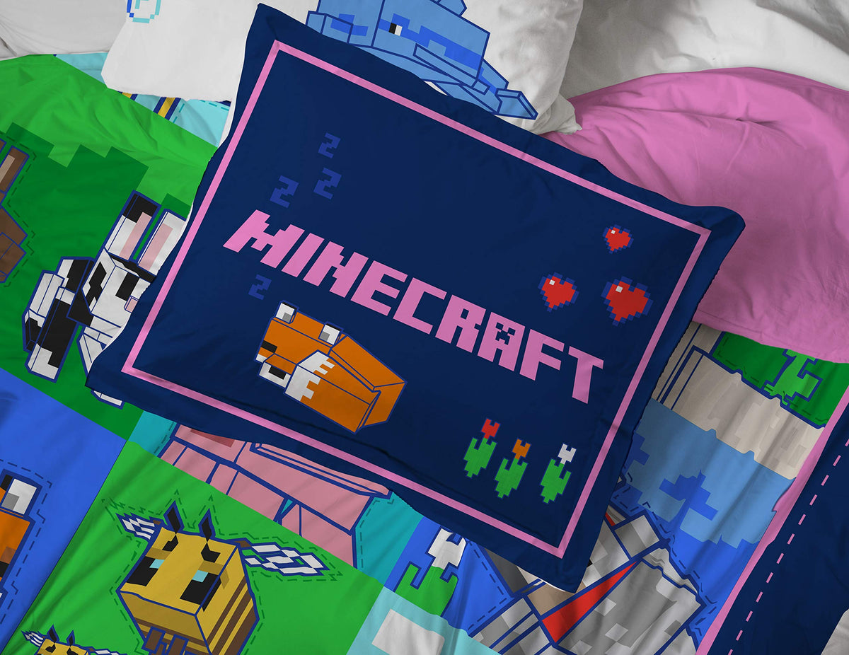 Jay Franco Minecraft Animal Patch 5 Piece Twin Bed Set - Includes Comforter & Sheet Set Bedding - Super Soft Fade Resistant Microfiber (Official Minecraft Product)