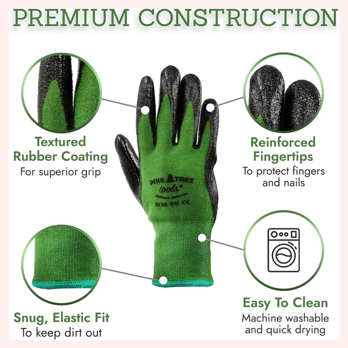Pine Tree Tools Bamboo Garden Gloves for Women & Men - Multi-purpose Work Gloves - Breathable and Absorbent Bamboo Garden Gloves Men and Women - Gardening Work Gloves