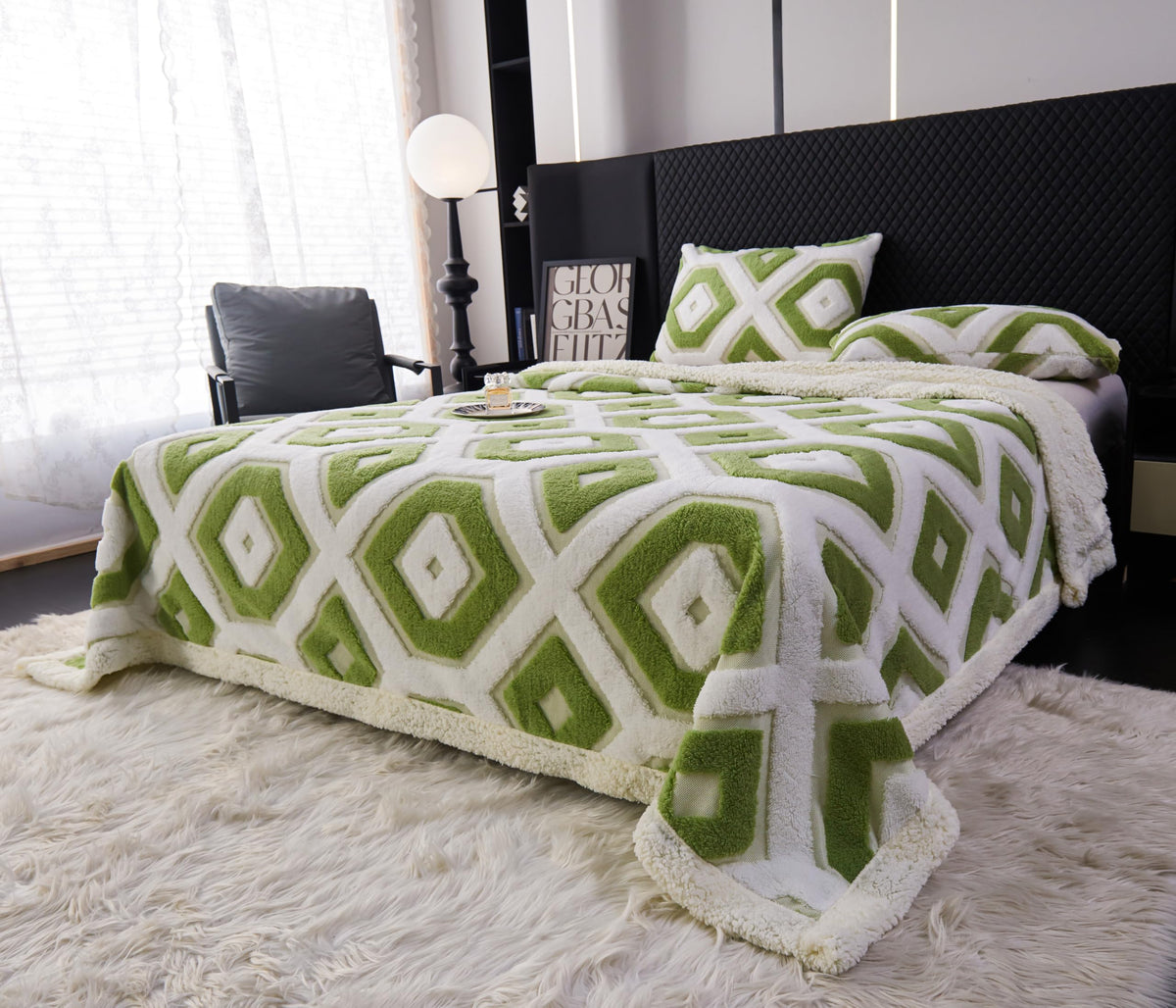 LEVINIS Large Bohemian Bed Blankets 80'' × 90'', Ultra Soft Aztec Bed Blanket for All Season, Cozy, Plush, Bohemian Throw Blanket for Couch/Sofa/Office/Camping, Green