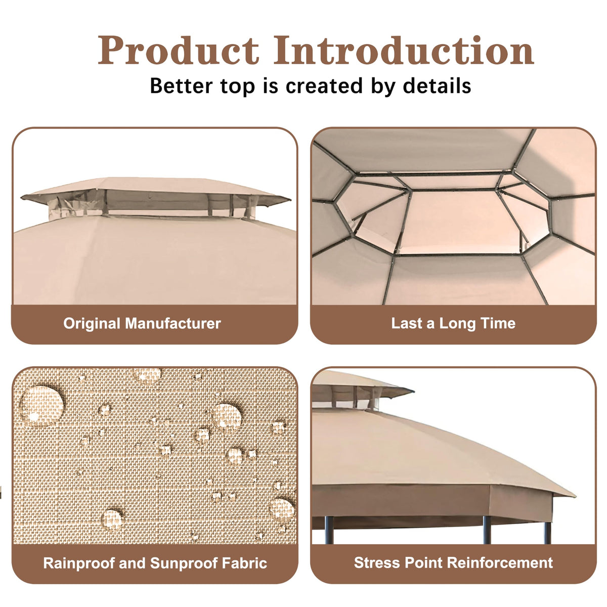 SCOCANOPY Light Beige Replacement Canopy Compatible with Big Lots Wilson & Fisher Jefferies Gazebo Model A101013211