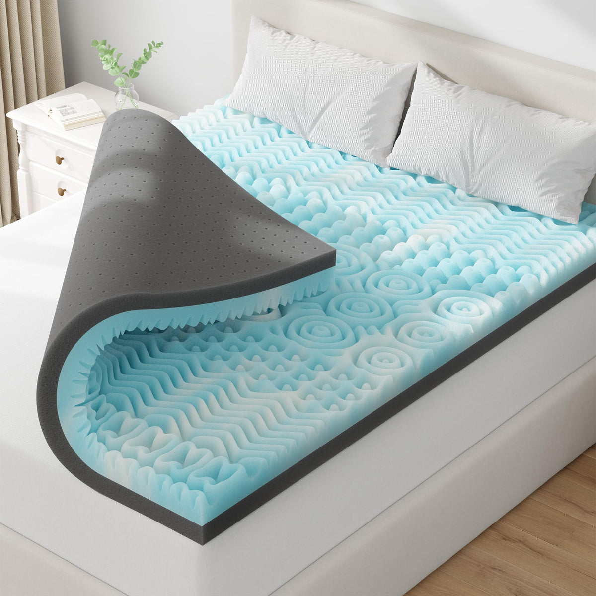 EnHomee 3 Inch King Mattress Topper, 7-Zone Memory Foam Mattress Topper with Cooling Gel, CertiPUR-US Certified for Pressure Relief & Enhanced Sleep Comfort