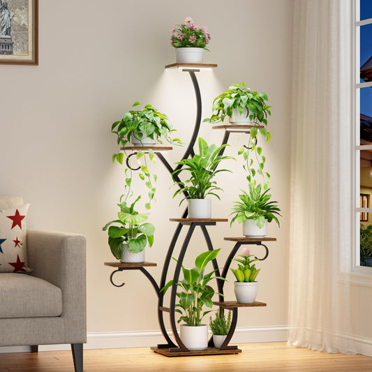 EVAWOO Plant Stand Indoor with Grow Lights - 58" Tall Plant Shelf Indoor, 8 Tiered Corner Lighted Plant Stand for Indoor Multiple Plants, Metal Flower Stands Display Rack for House, Patio, Black