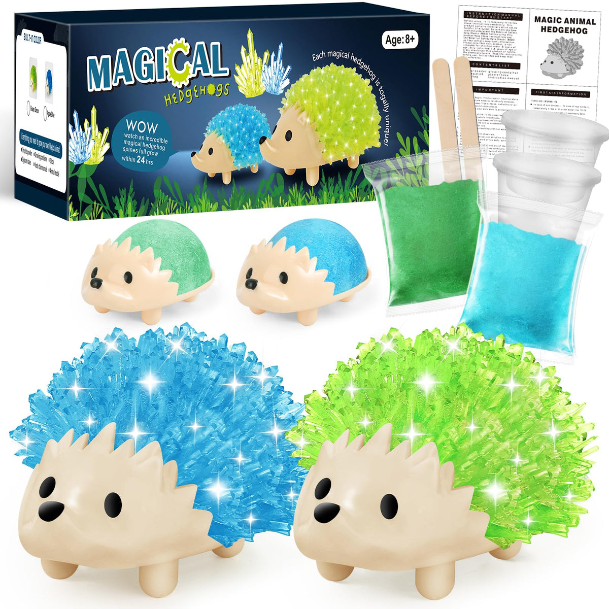 sdaymol Crystal Growing Kit for Kids - 2 Colors Hedgehog to Grow Fast in (24H),Science Experiments Learning & Educational Toys,Science Kits for Kids Age 8-12 STEM Project Gifts for Boys & Girls 6+