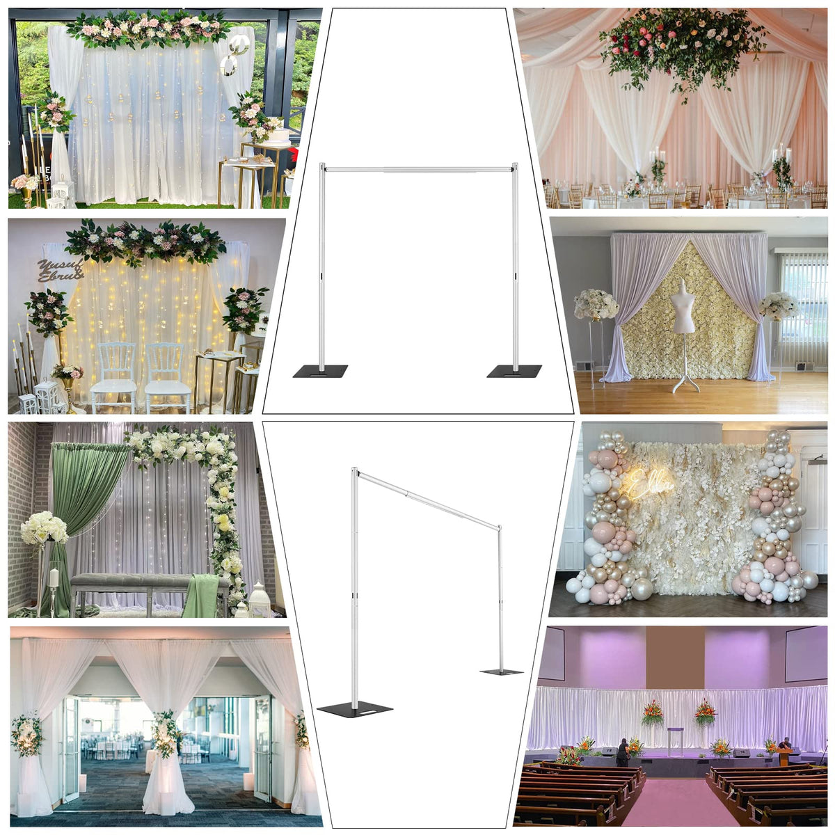 Hecis Double Layer Adjustable Crossbar and Hangers for Pipe and Drape Kit, 8-10ft Width Silvery Aluminum Backdrop Stand