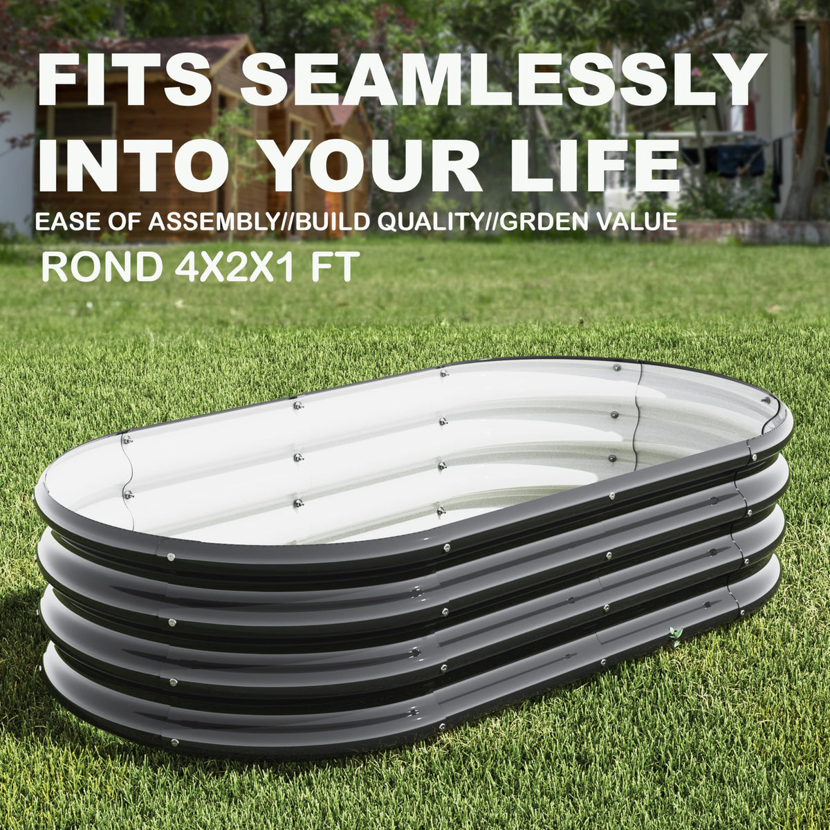 ATRANURE 2Pcs 4X2X1ft Oval Raised Garden Bed Kit,Galvanized Raised Garden Beds Outdoor, Metal Planter Box Steel Kit Flower Herb,Vegetables..Black