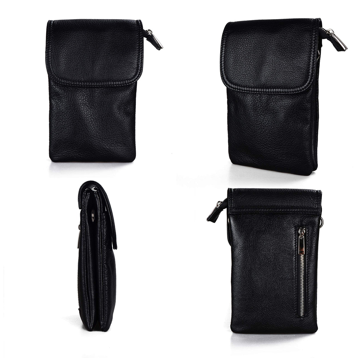 befen Black Genuine Leather Small Crossbody Bags for Women, Cell Phone Purse for Women for Travel